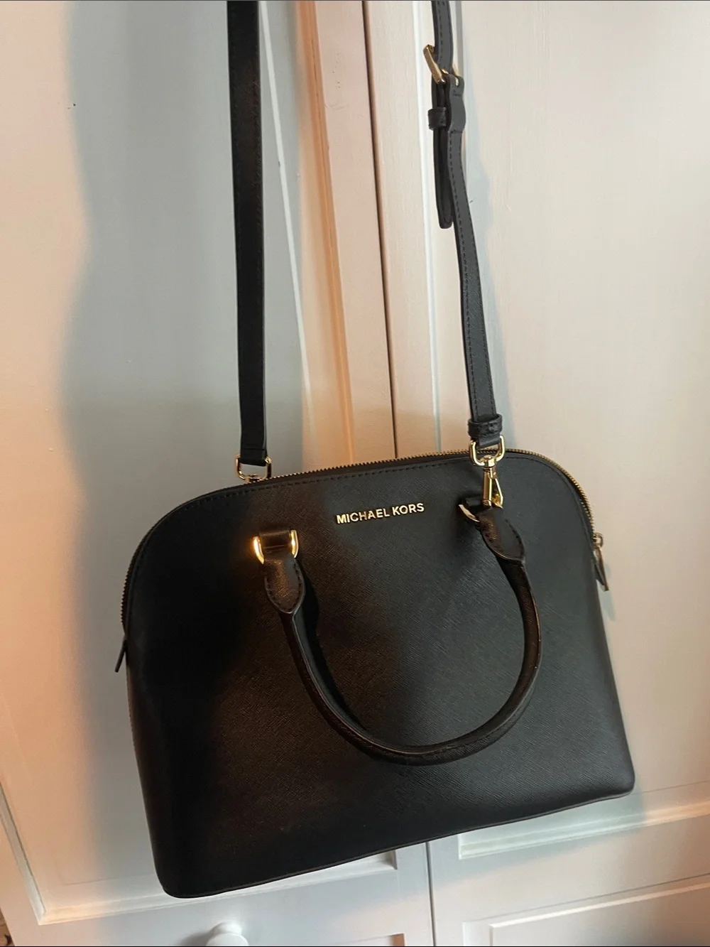 Michael Kors Black Dome Satchel with Gold Hardware